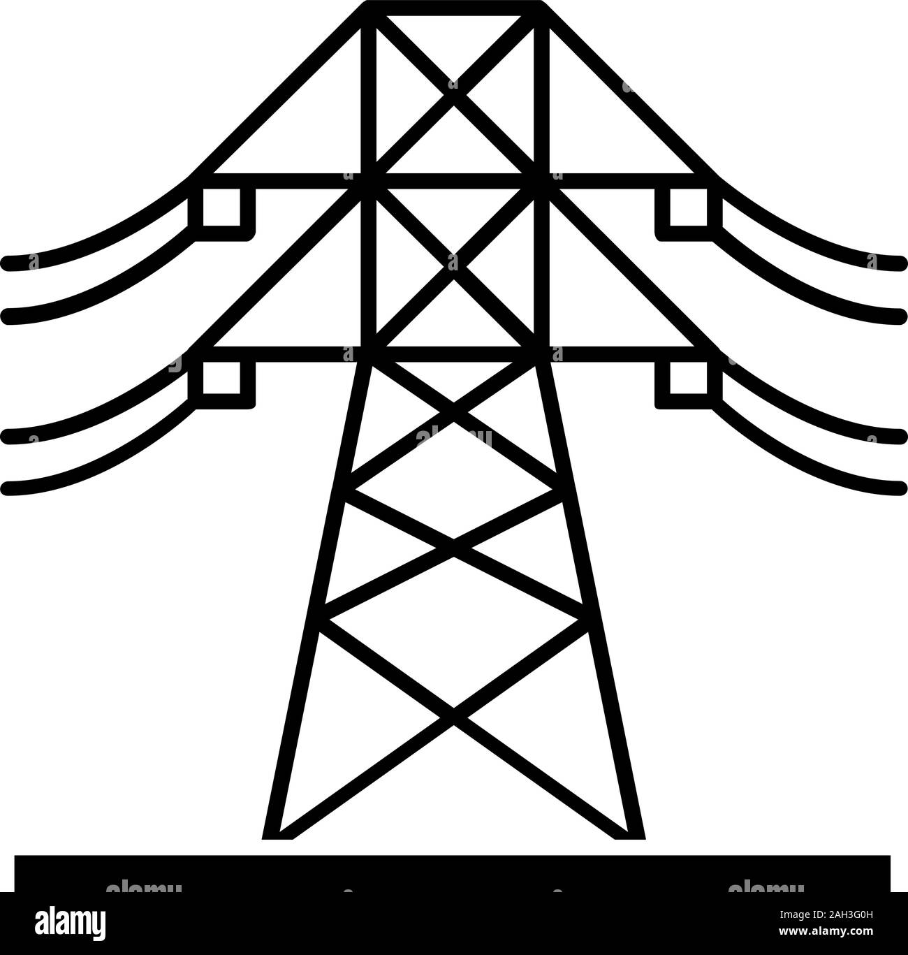 High voltage electric line glyph icon. Powerline. Electric power pylon