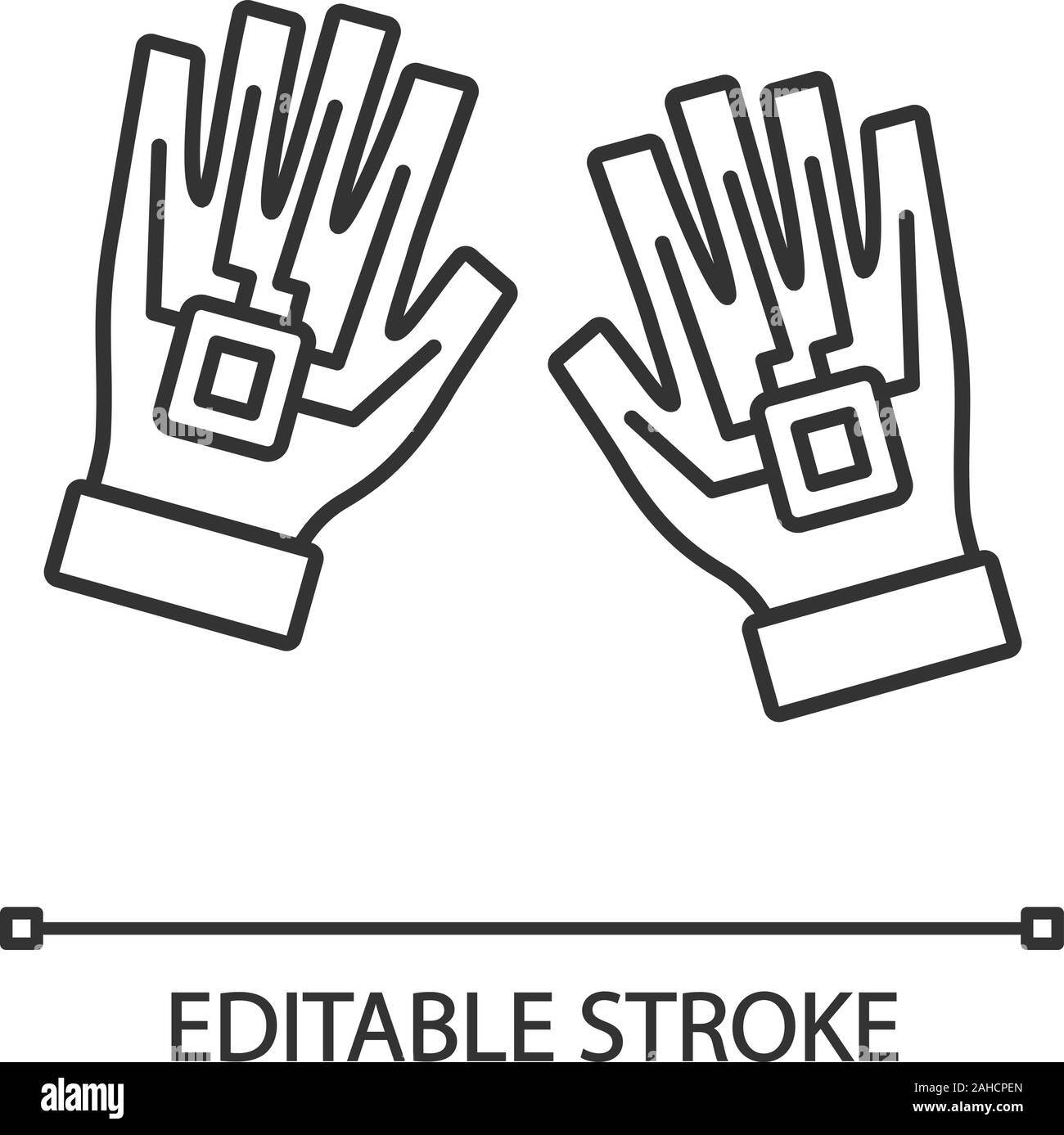 VR gloves linear icon. Thin line illustration. Haptic, wired gloves ...