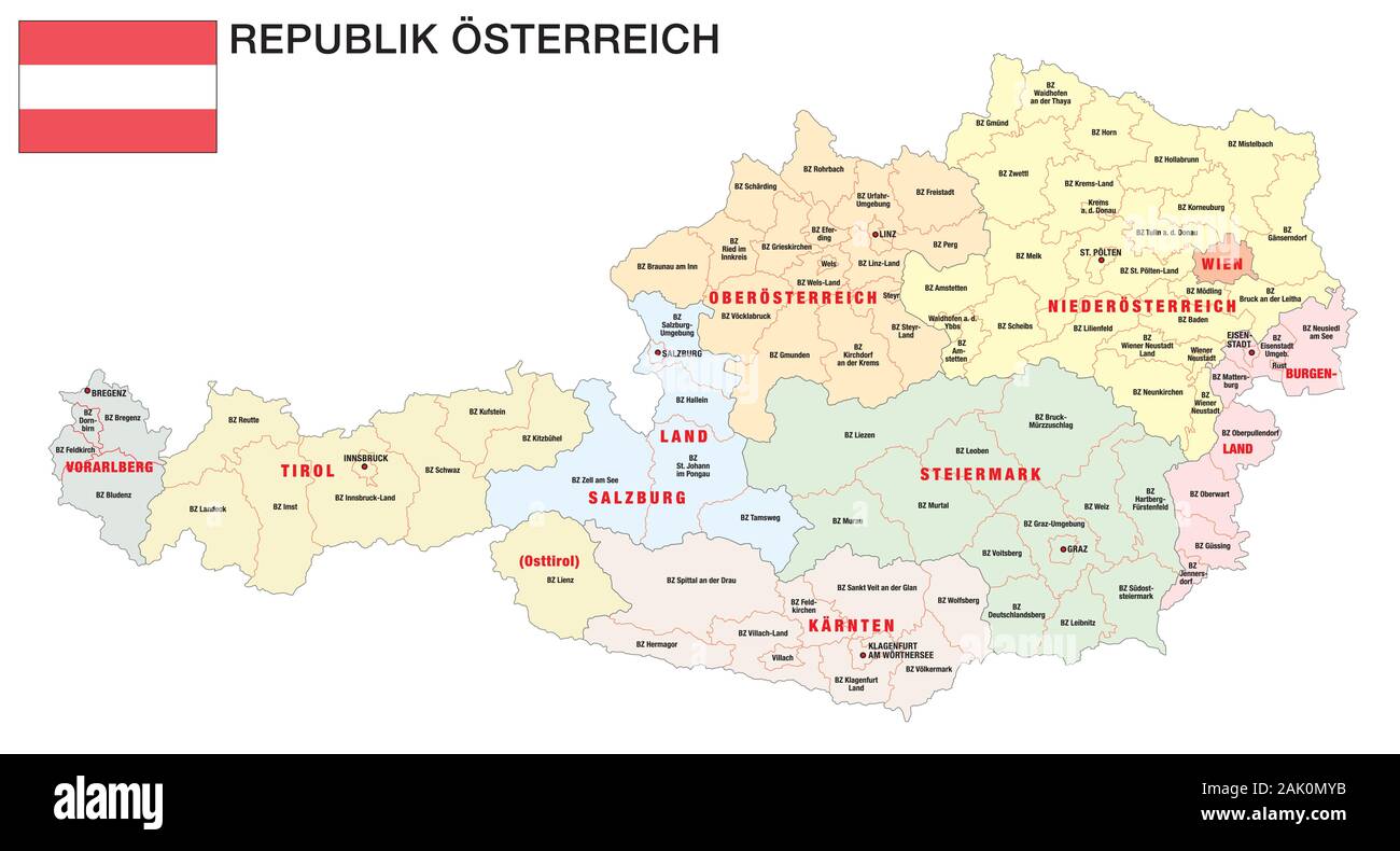 New Administrative And Political Map Of Austria In German Language 2020 2AK0MYB 