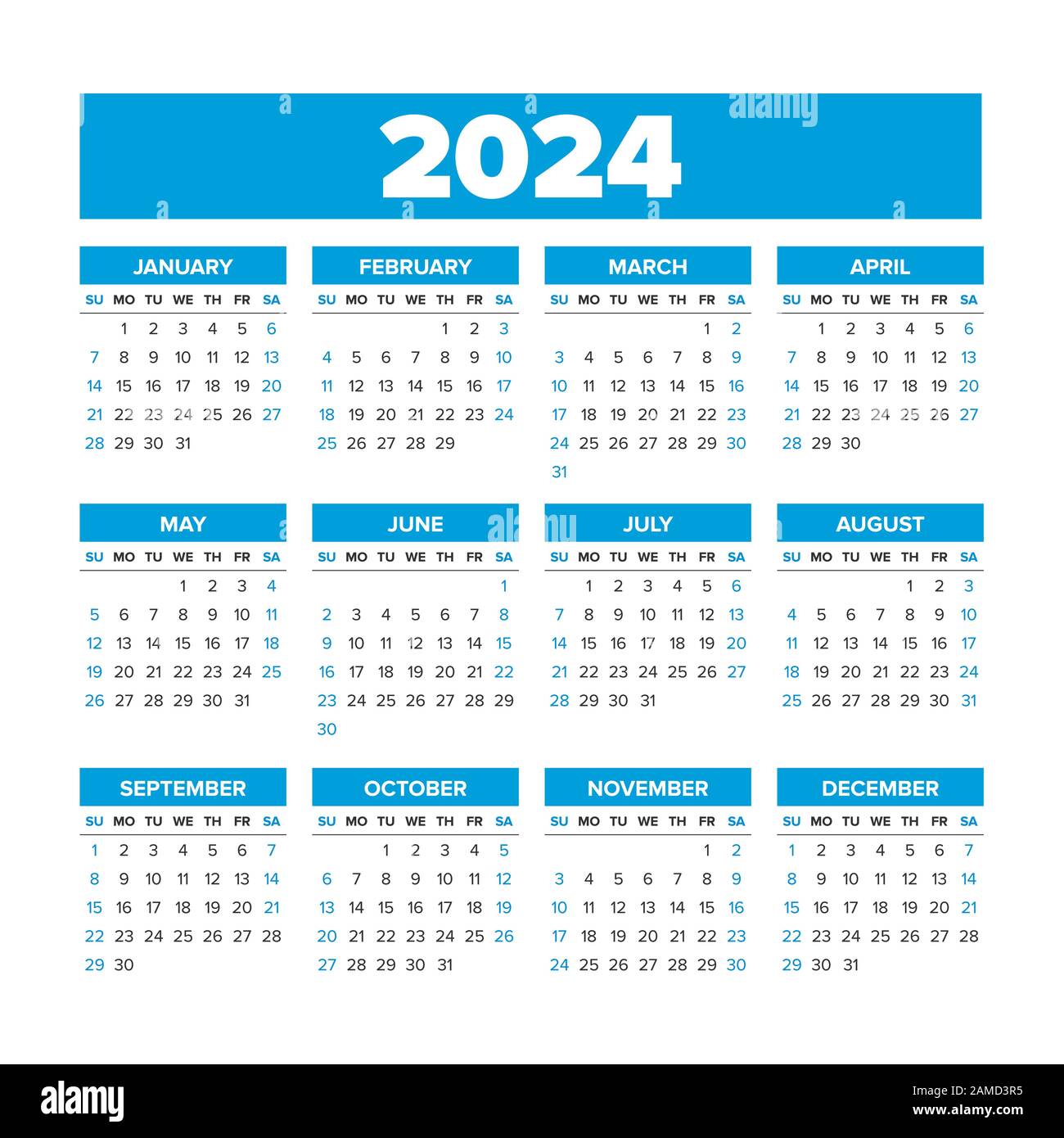 Simple Vector Calendar 2024 Weeks Start On Sunday 2AMD3R5 