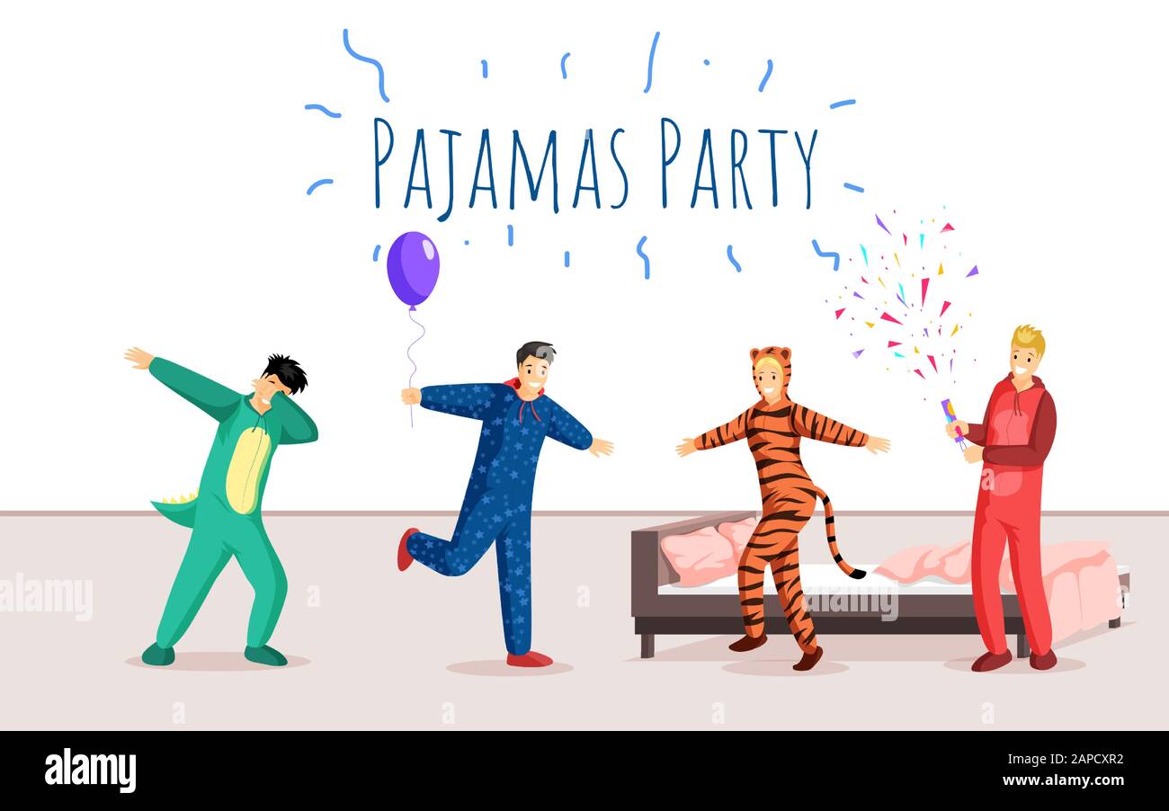 Pajamas Party Flat Banner Vector Template Overnight Stay Sleepover