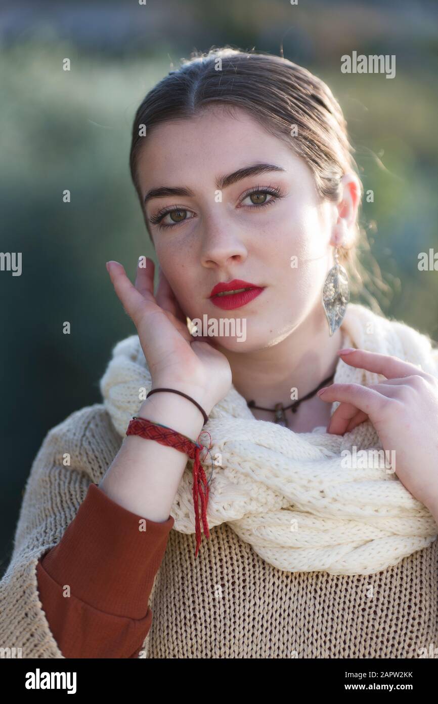 Close Up Of 18 Year Old Spanish Girl Vertical Shot With Natural Light