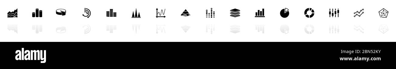 Diagram Graphs icons - Black horizontal Illustration symbol on White ...