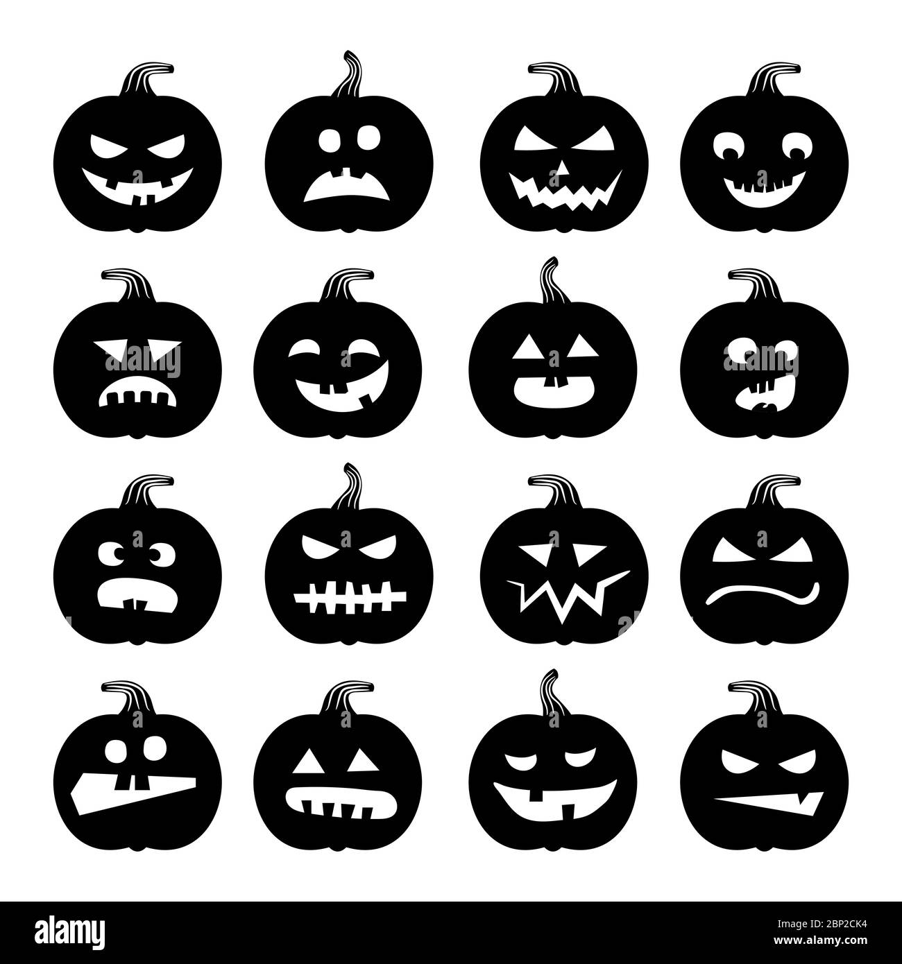 Pumpkins icons. Vector black halloween pumpkin silhouette set isolated ...