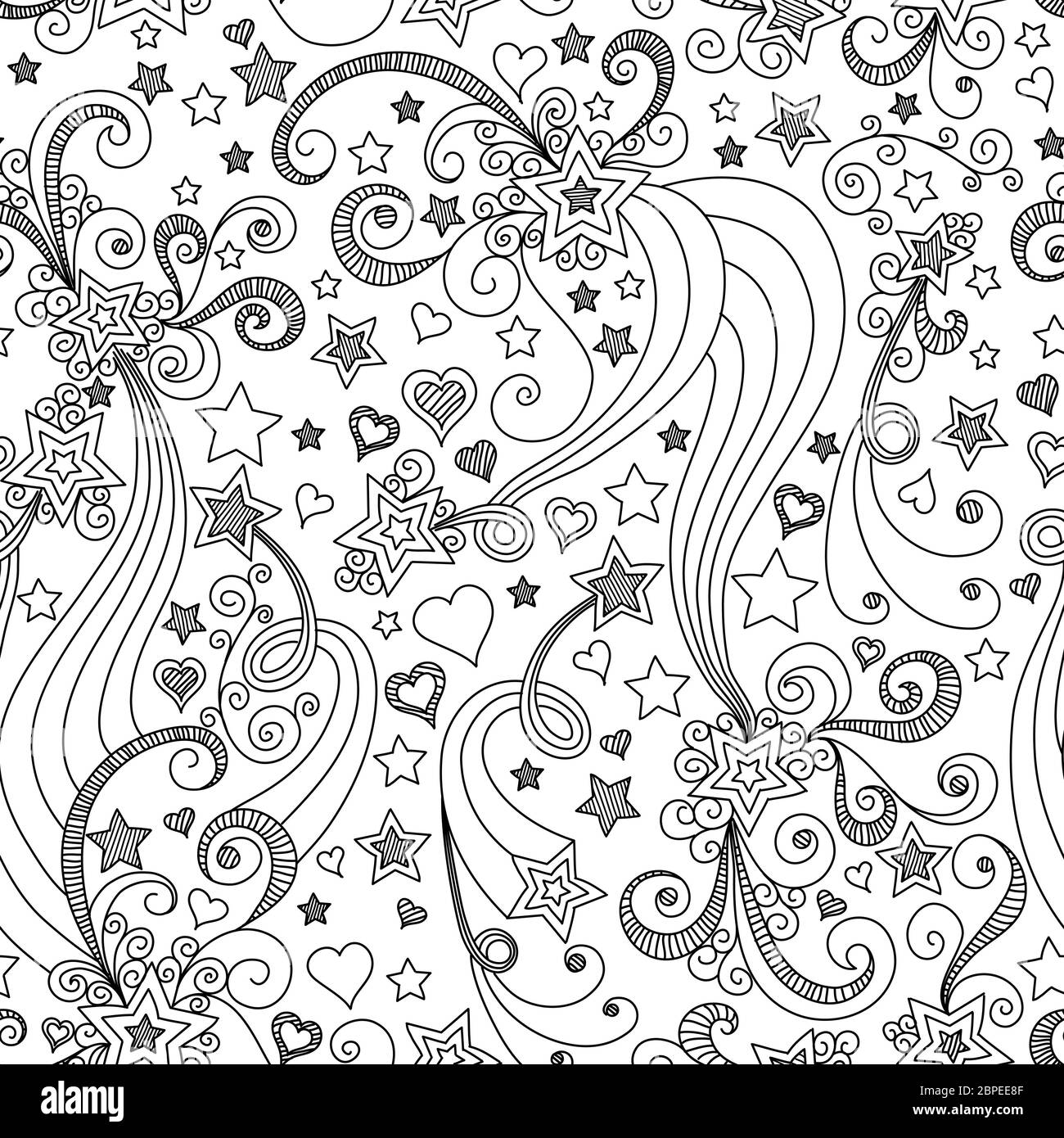 vector seamless black and white star pattern of spirals, swirls ...