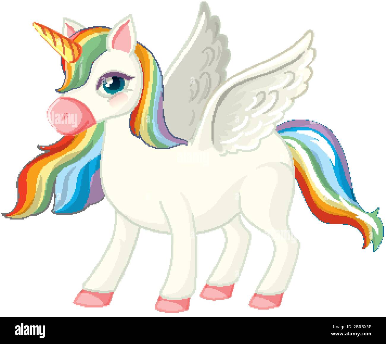 Cute Rainbow Unicorn In Standing Position On White Background