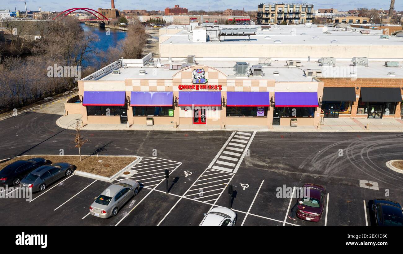 A Drone Aerial View Of A Chuck E Cheese Store Which Is A Kid