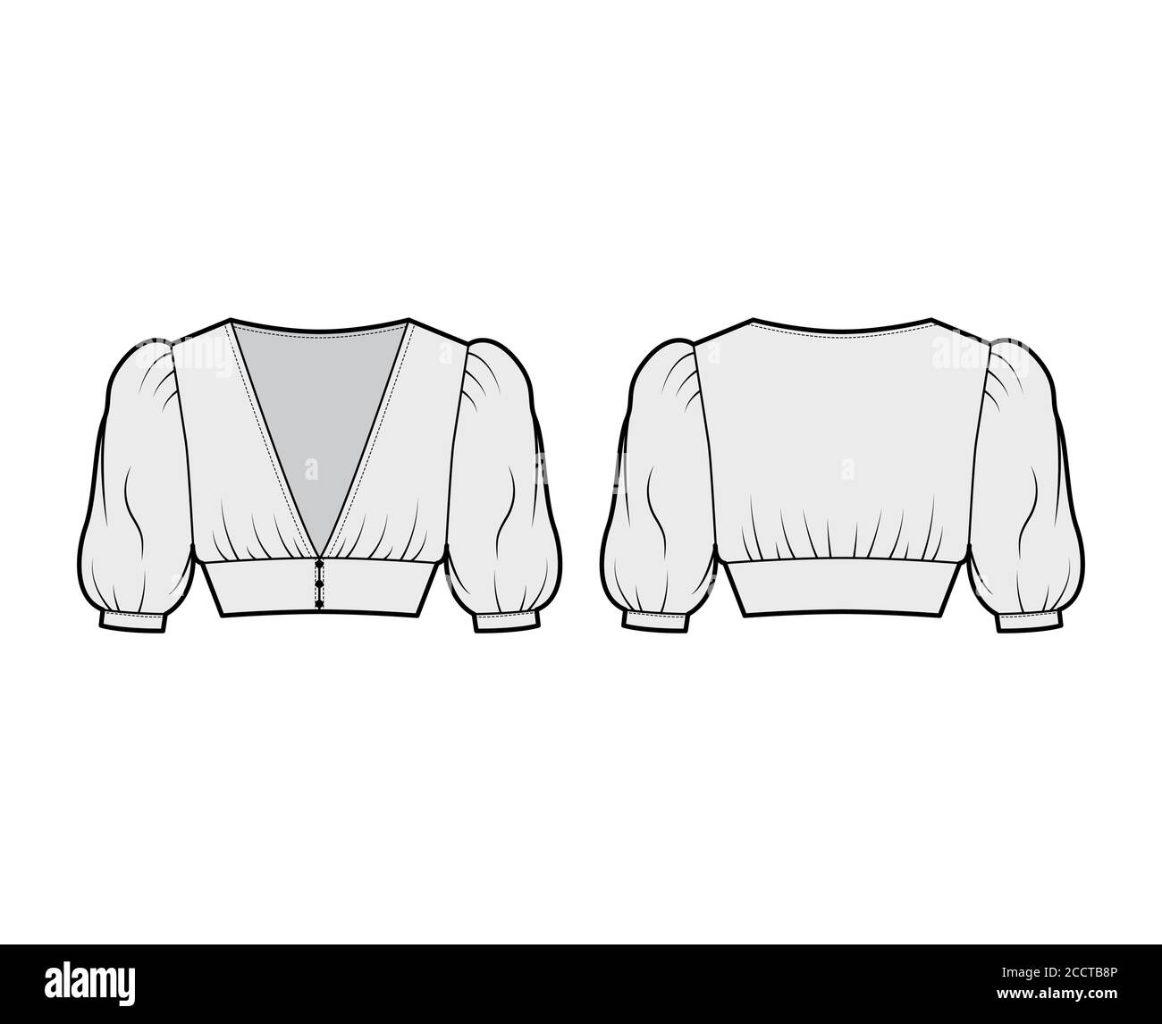 Cropped top technical fashion illustration with short sleeves, puffed ...