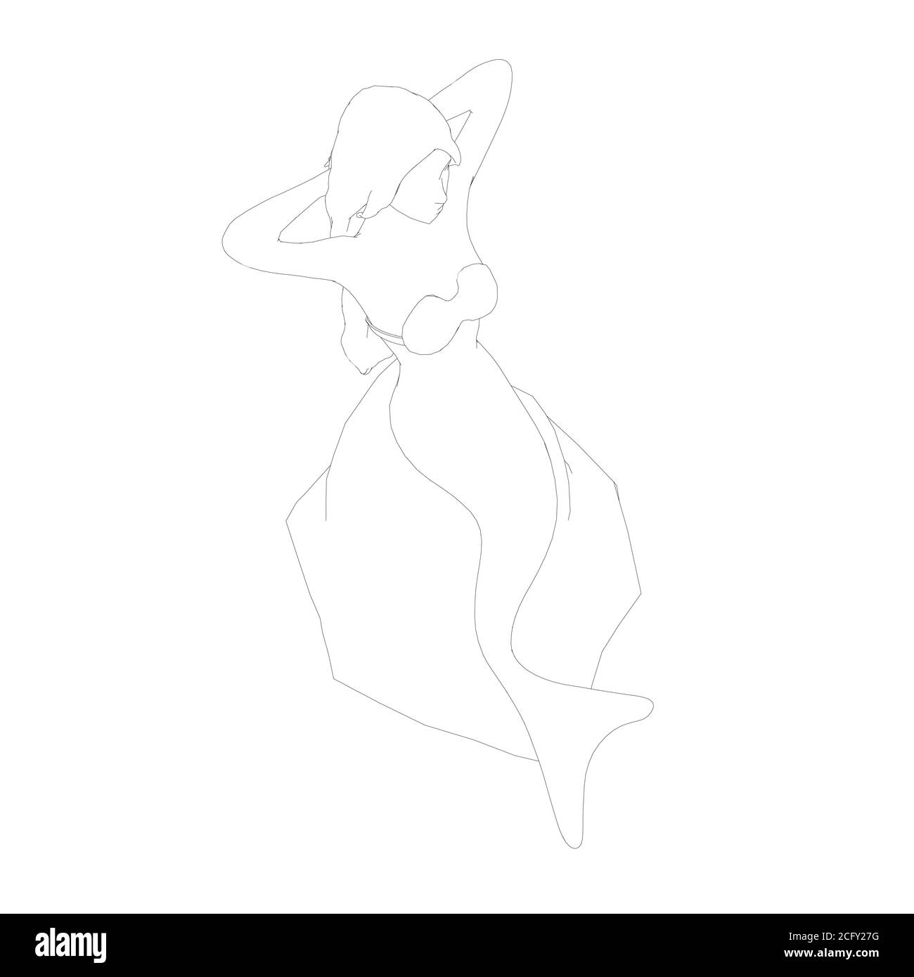 The outline of a mermaid sitting on a stone. Mermaid from black lines ...