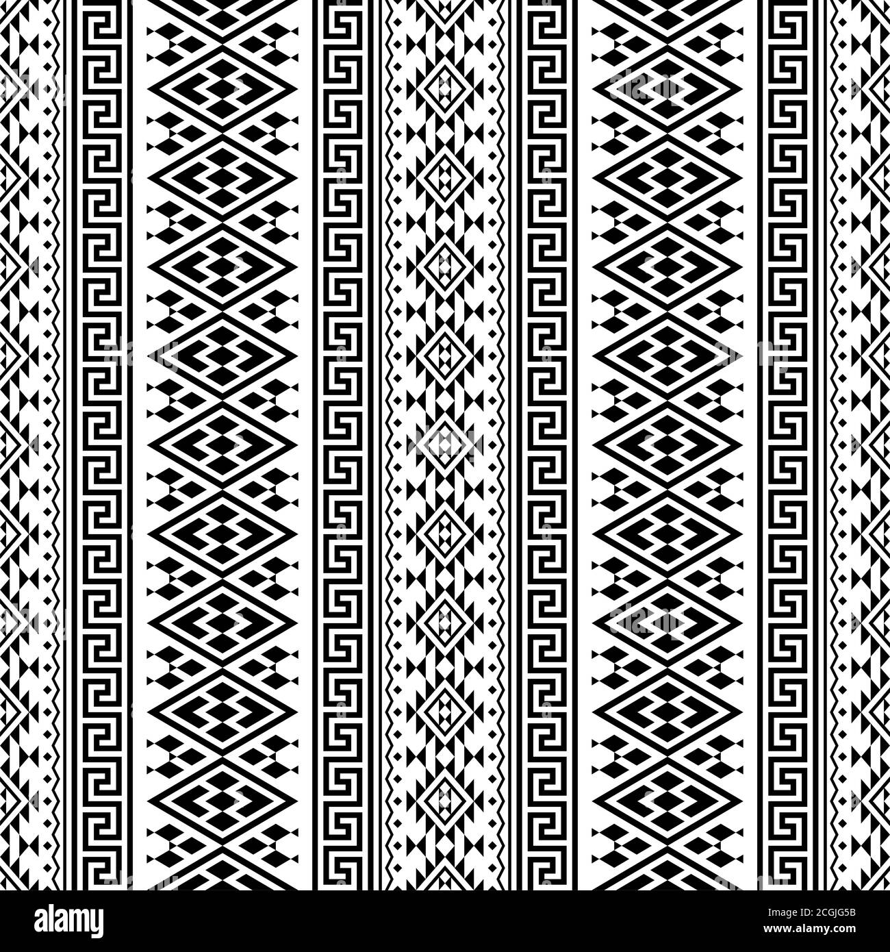 Seamless ethnic pattern texture background design vector in black white ...