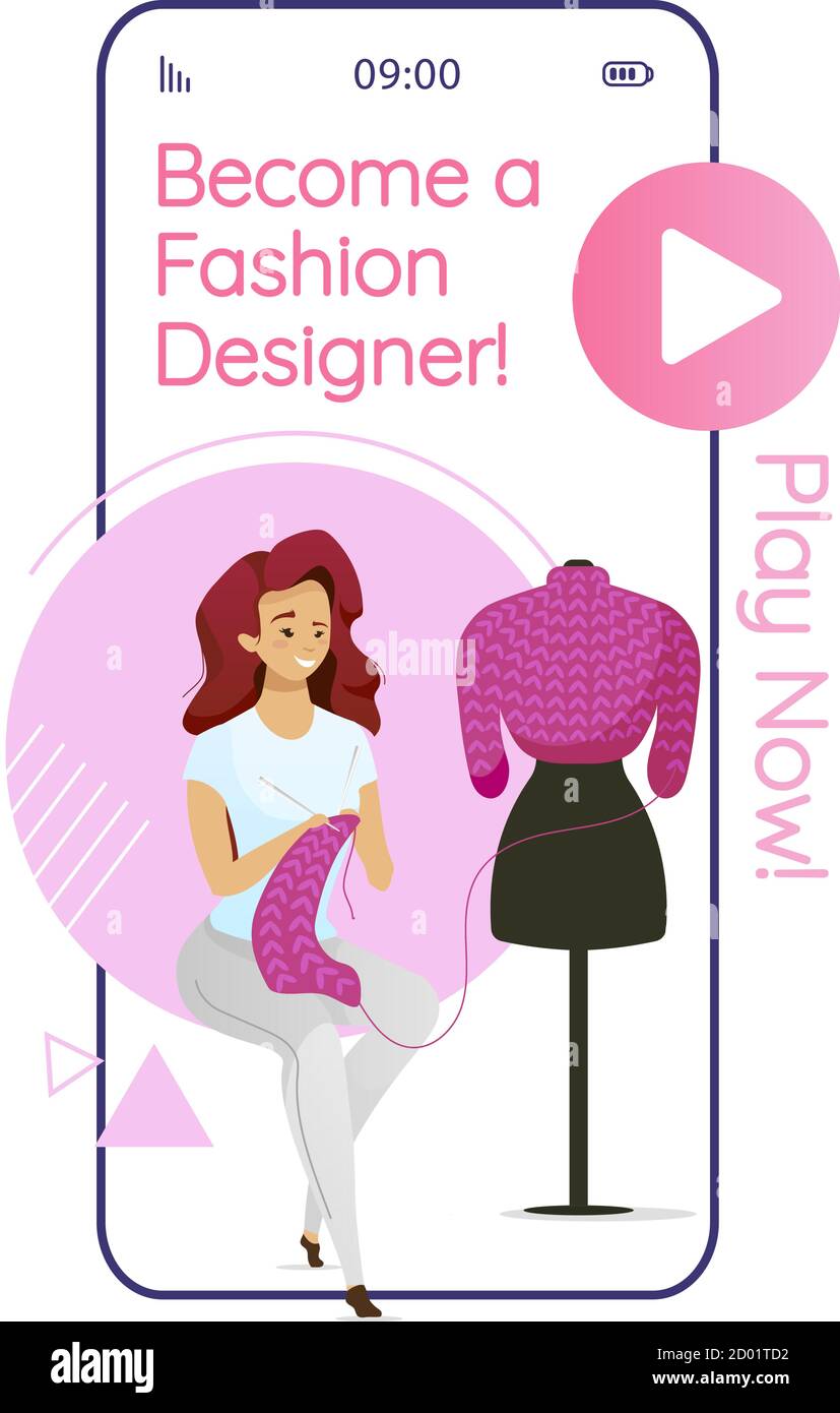 Become fashion designer cartoon smartphone vector app screen. Woman ...