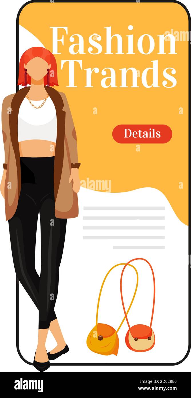 Fashion trends cartoon smartphone vector app screen. Catwalk model ...
