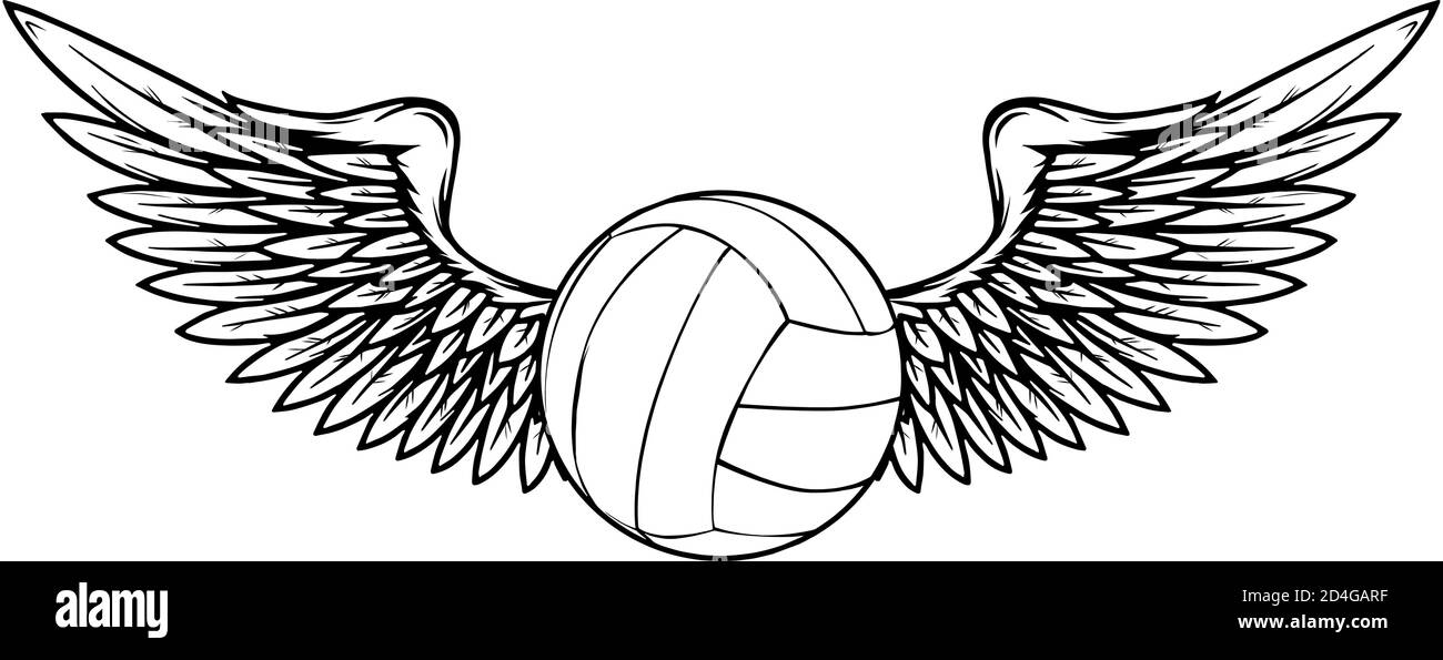 Realistic volley ball with raised up red wings emblem vector Stock ...