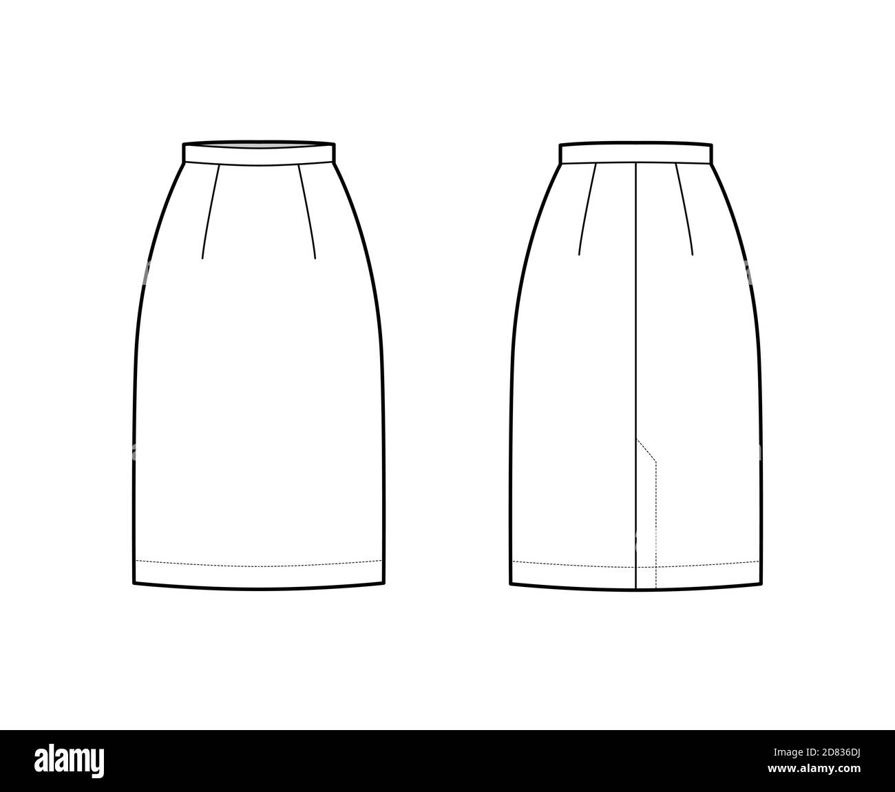 Skirt sheath straight technical fashion illustration with knee lengths ...
