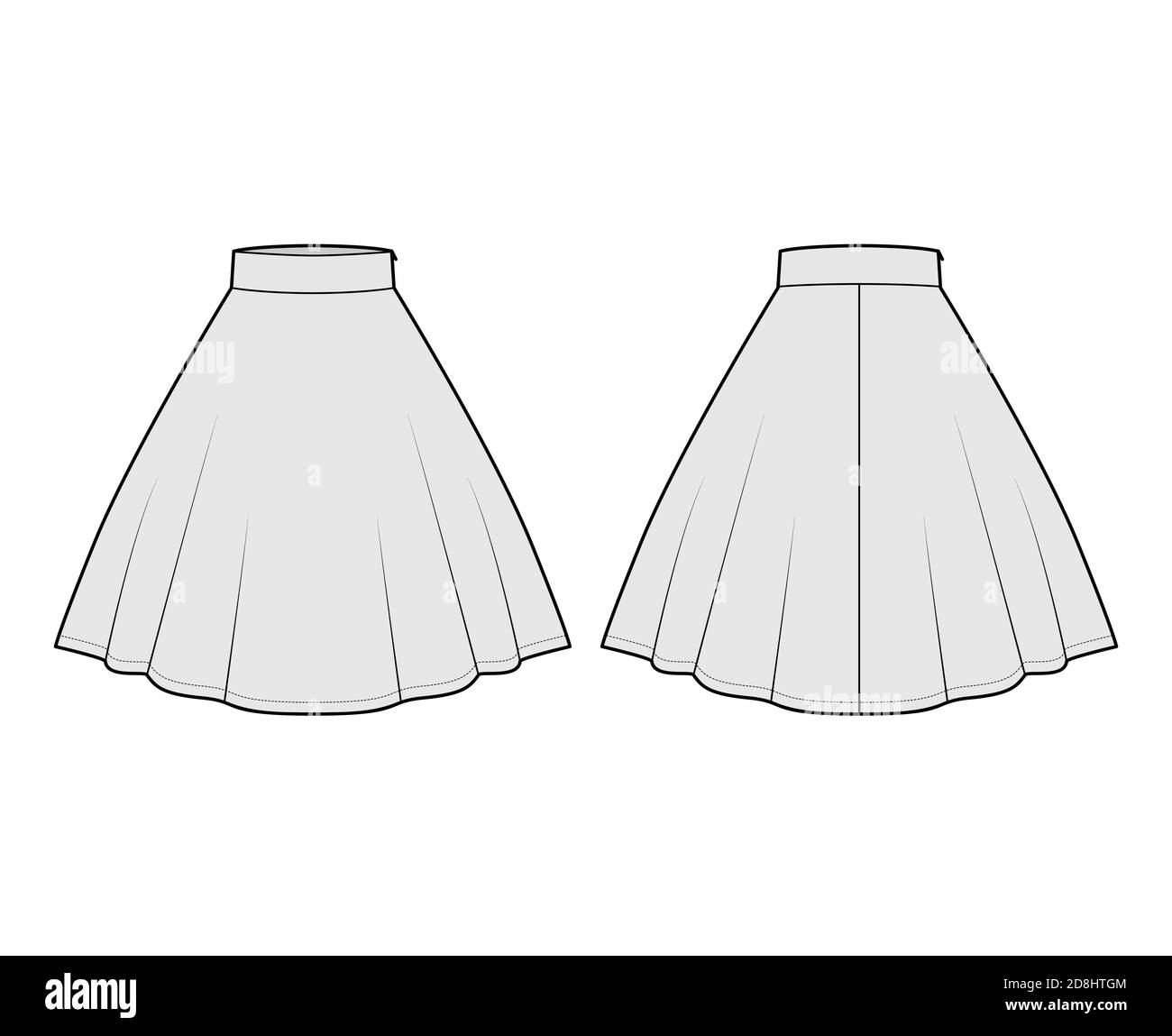 Skirt circular fullness technical fashion illustration with below-the ...