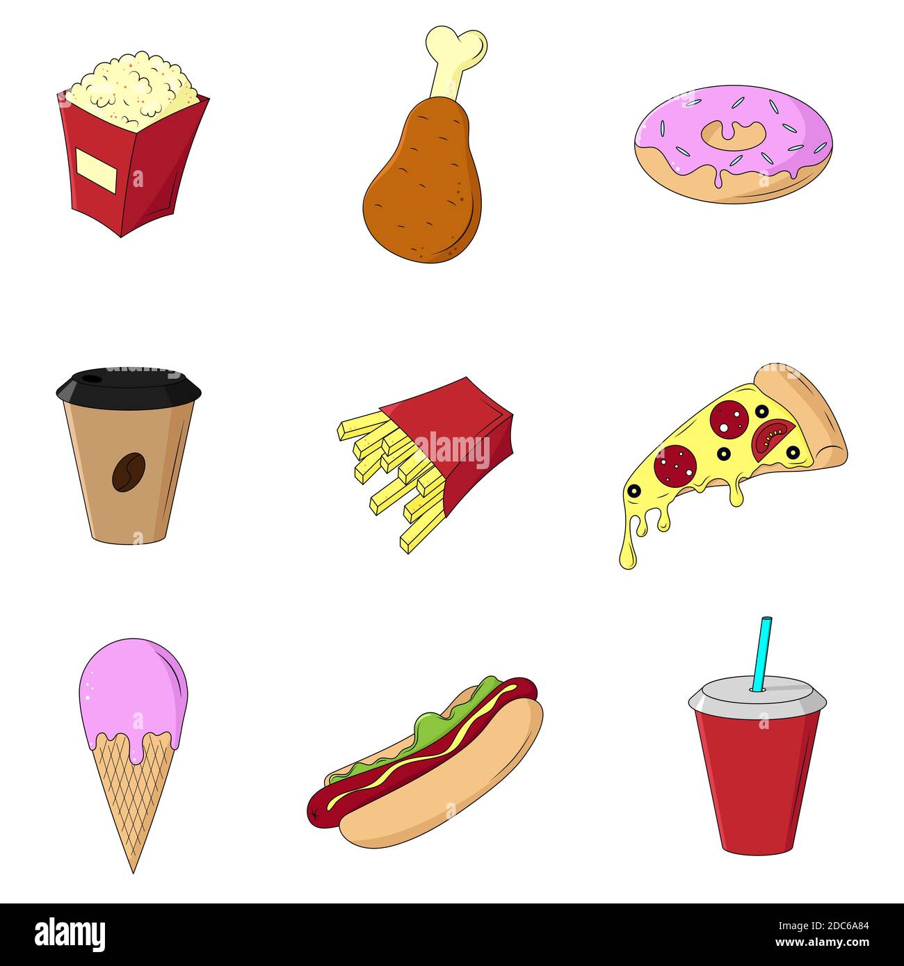 Fast food set. Vector cartoon illustrations. Isolated objects on white ...