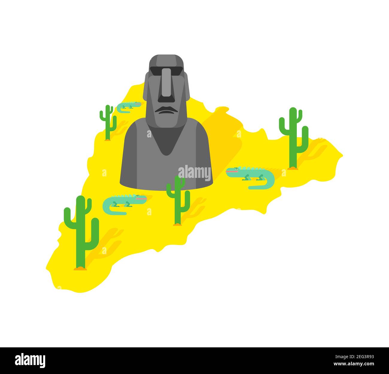 Easter Island Map And Moai Idol Ancient Statues Vector Illustration
