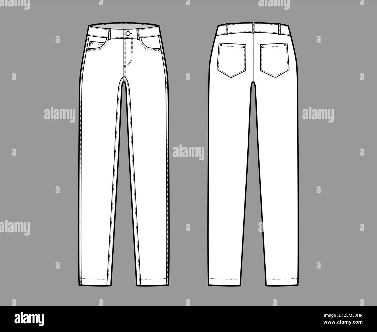 Skinny Jeans Denim pants technical fashion illustration with full ...
