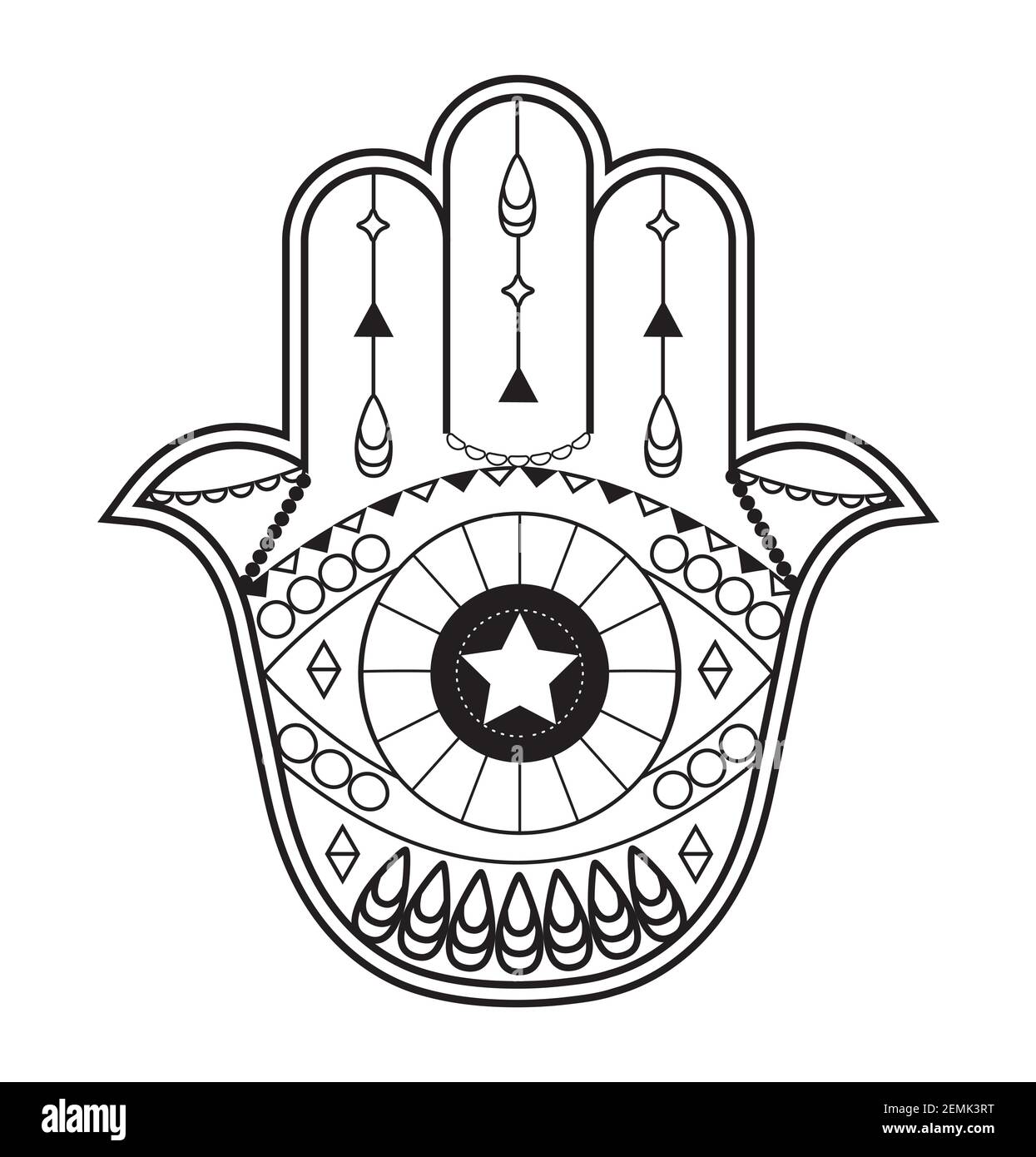 Hamsa hand vector with mystical, esoteric symbols like pyramid, evil ...