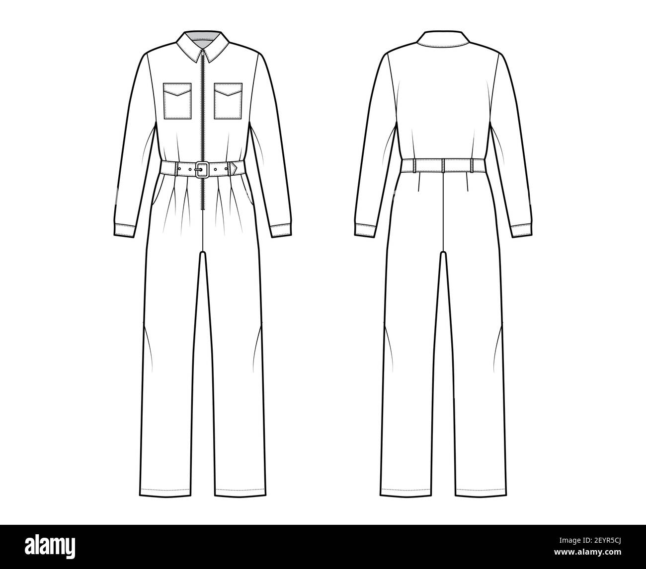 Siren suit overall jumpsuit technical fashion illustration with full ...