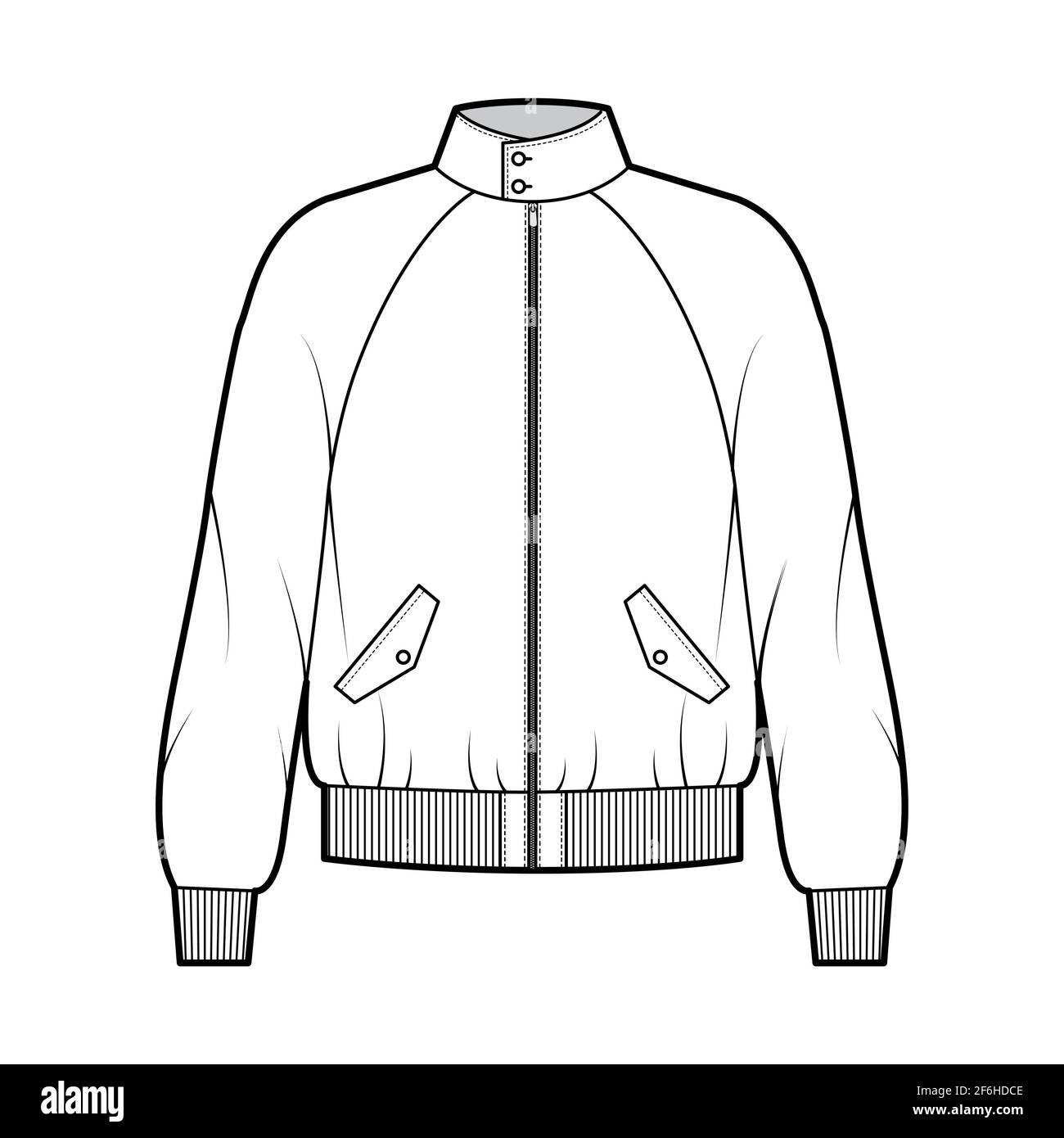 Zip-up Harrington Bomber jacket technical fashion illustration with Rib ...