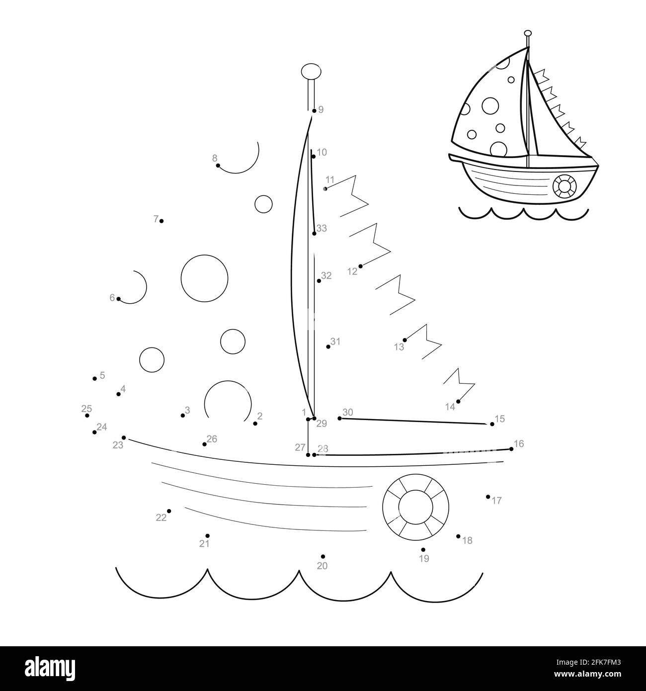 Dot To Dot Puzzle For Children Connect Dots Game Boat Illustration