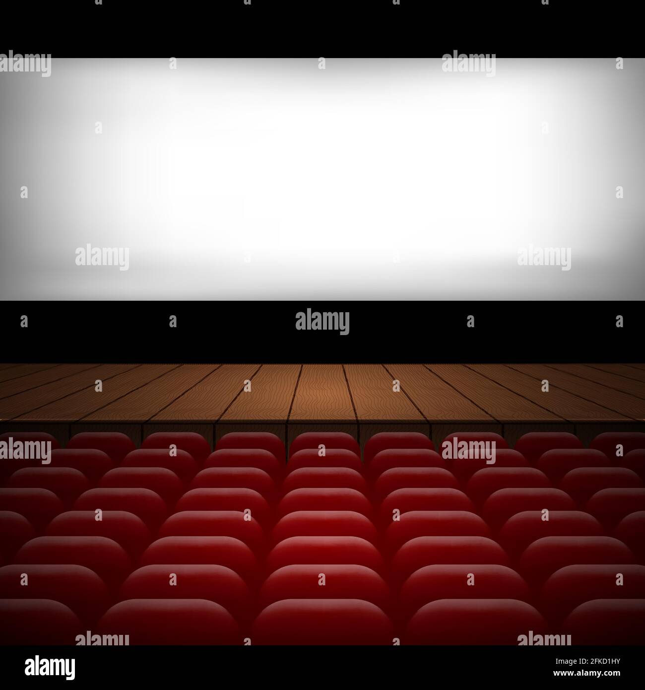illustration of the interior of a cinema movie theatre with red ...