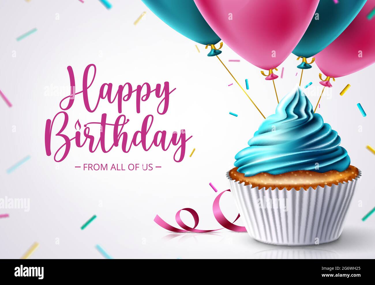 Birthday cupcake vector design. Happy birthday text with celebrating ...