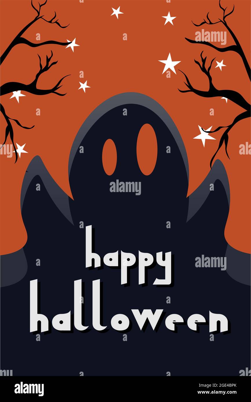 Halloween banner with ghost and congratulations. Vector illustration ...