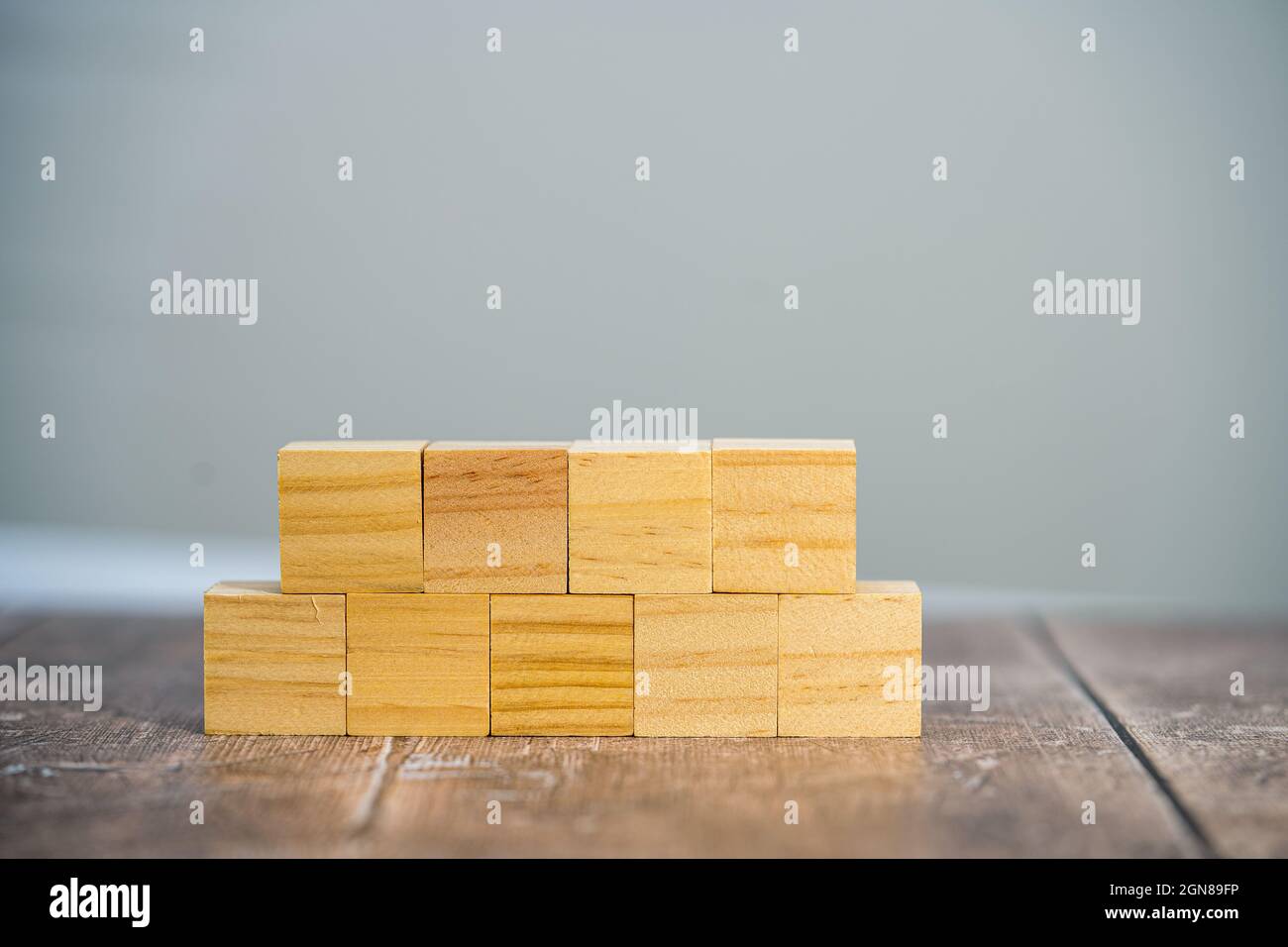 Blank wooden square cube mock up, two horizontal rows four and five ...