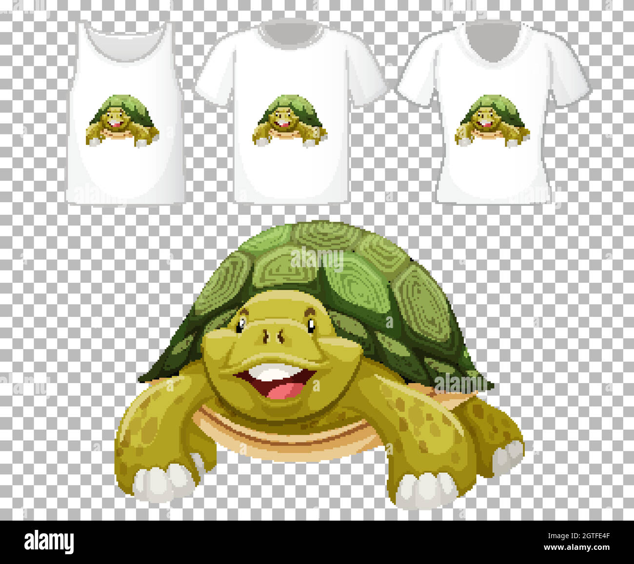 Turtle cartoon character with many types of shirts on transparent ...