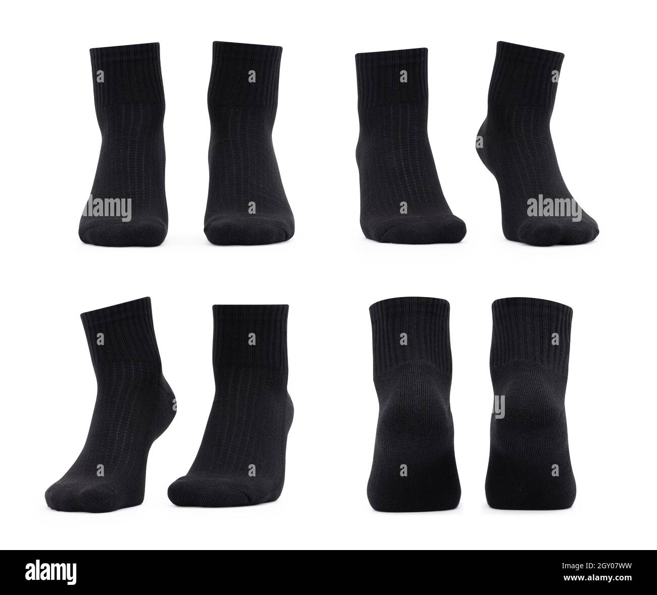 Set of blank black socks mockup isolated on white background with ...