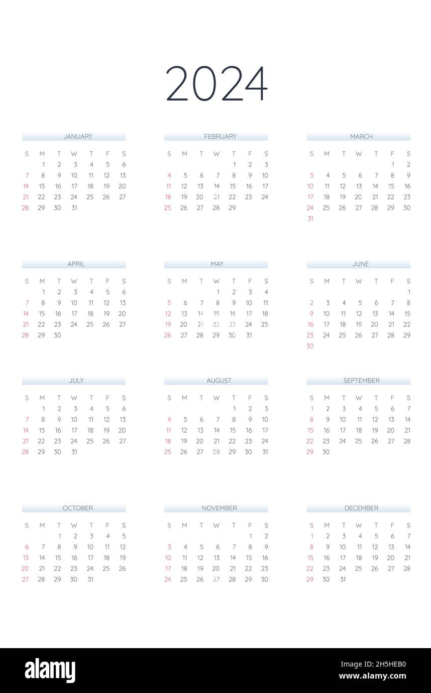 2024 calendar template in classic strict style. Monthly calendar