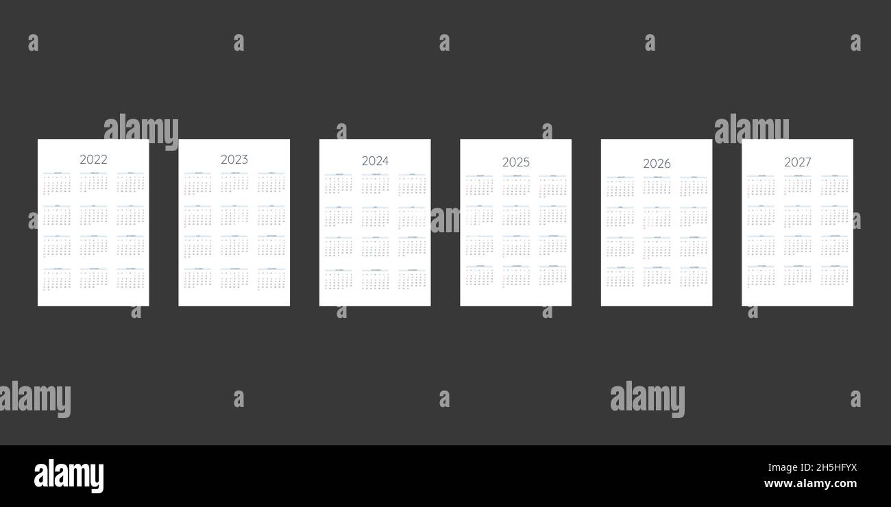 2022 2023 2024 2025 2026 2027 calendar template in classic strict style