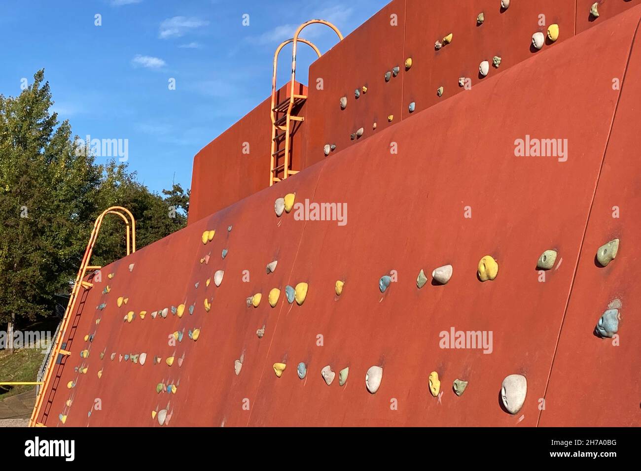 Climbing wall in the Queen Elizabeth Olympic Park, Stratford, London ...