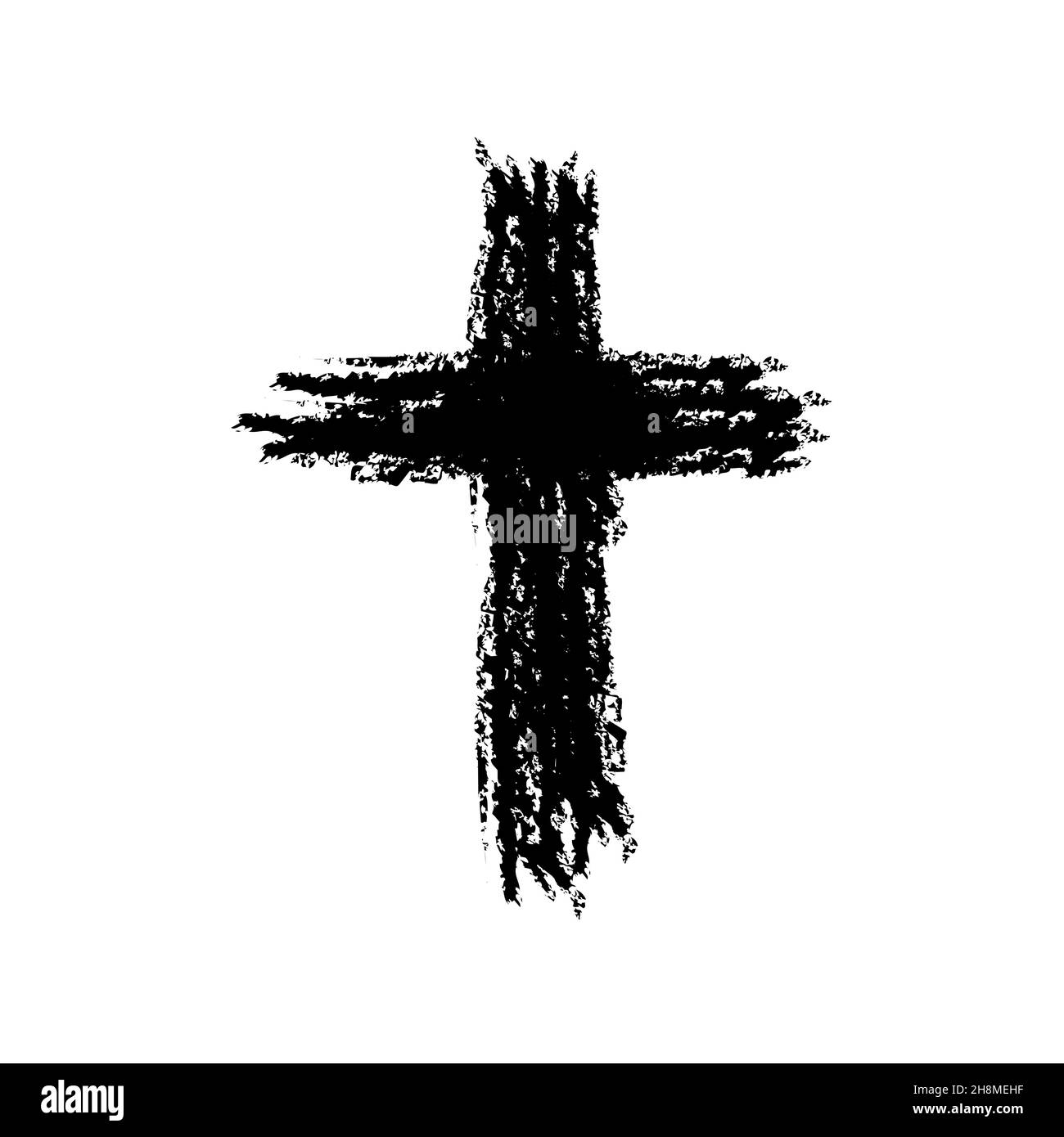 Hand drawn black grunge cross icon, simple Christian cross sign, hand ...