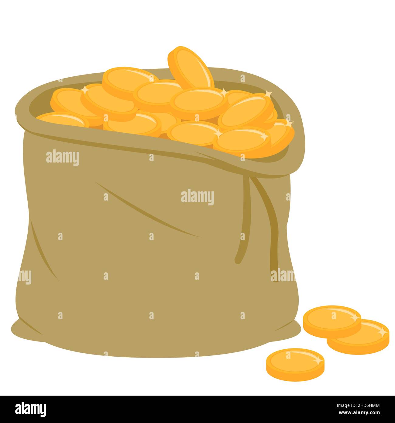 Burlap sack full of gold coins Stock Photo - Alamy