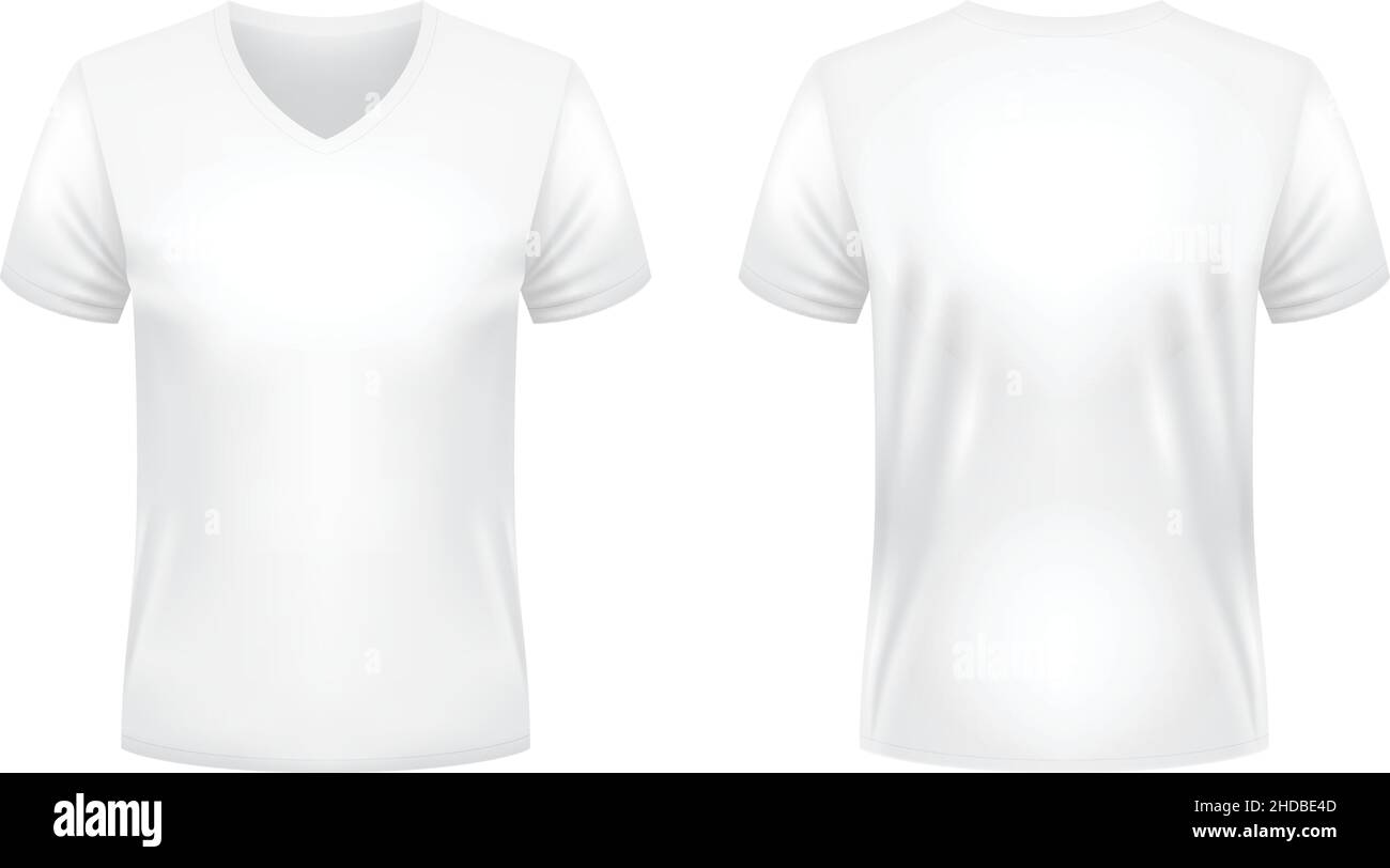 Blank white V-neck t-shirt template. Front and back views. Photo ...