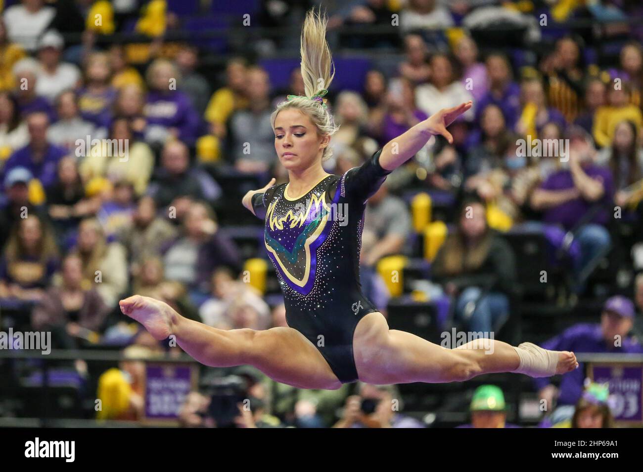 Baton Rouge, LA, USA. 18th Feb, 2022. LSU's Olivia Dunne performs her ...