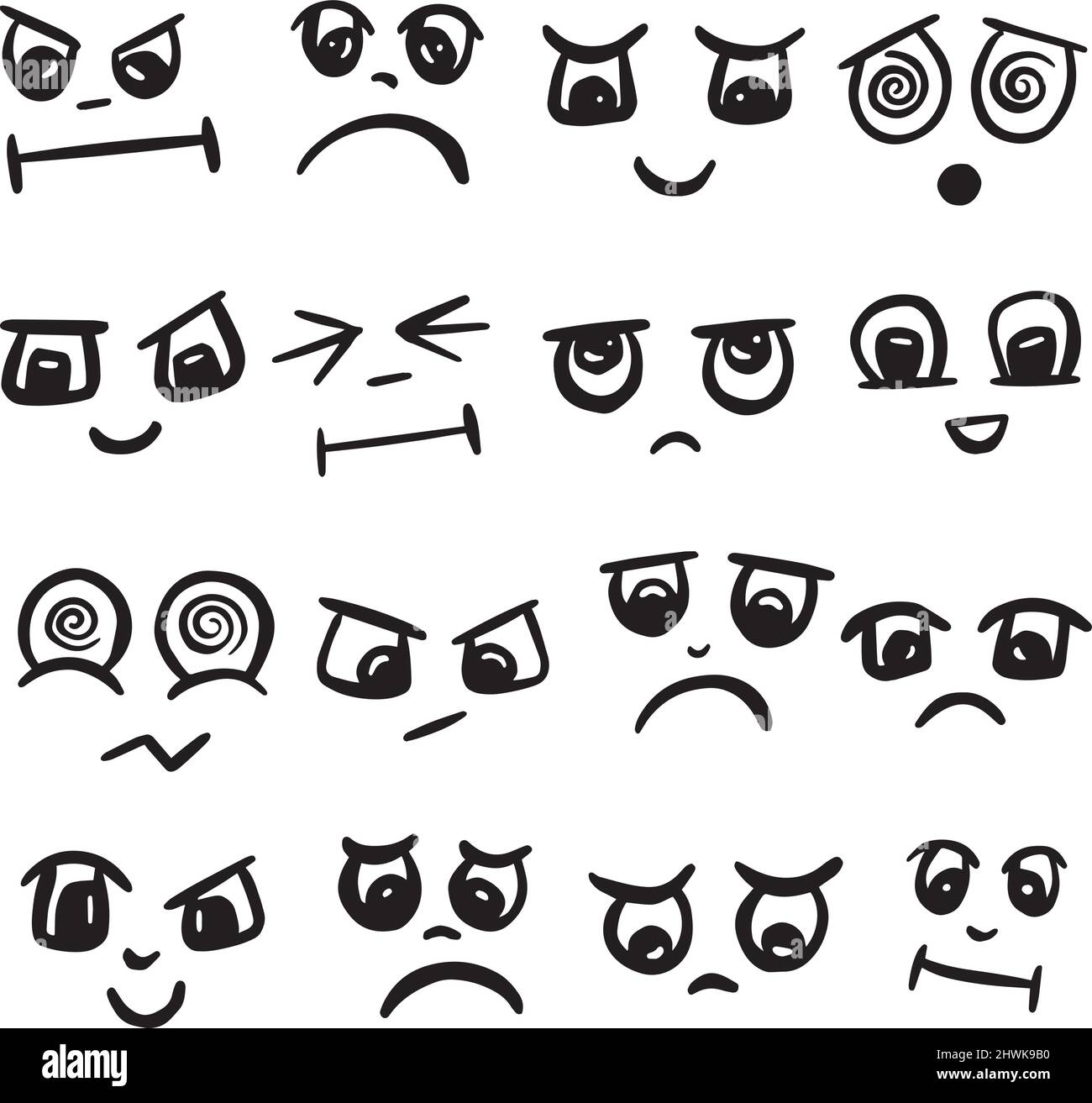 Cartoon Doodle Emoticon Kawaii Faces and Eyes Icon Logo Collection ...