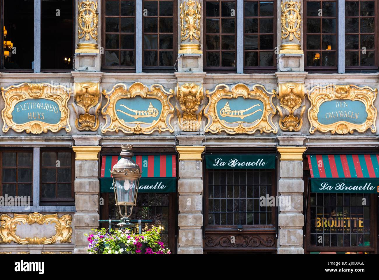 Brussels Old Town , Belgium - 07 05 2019- Facade of the restaurant and ...