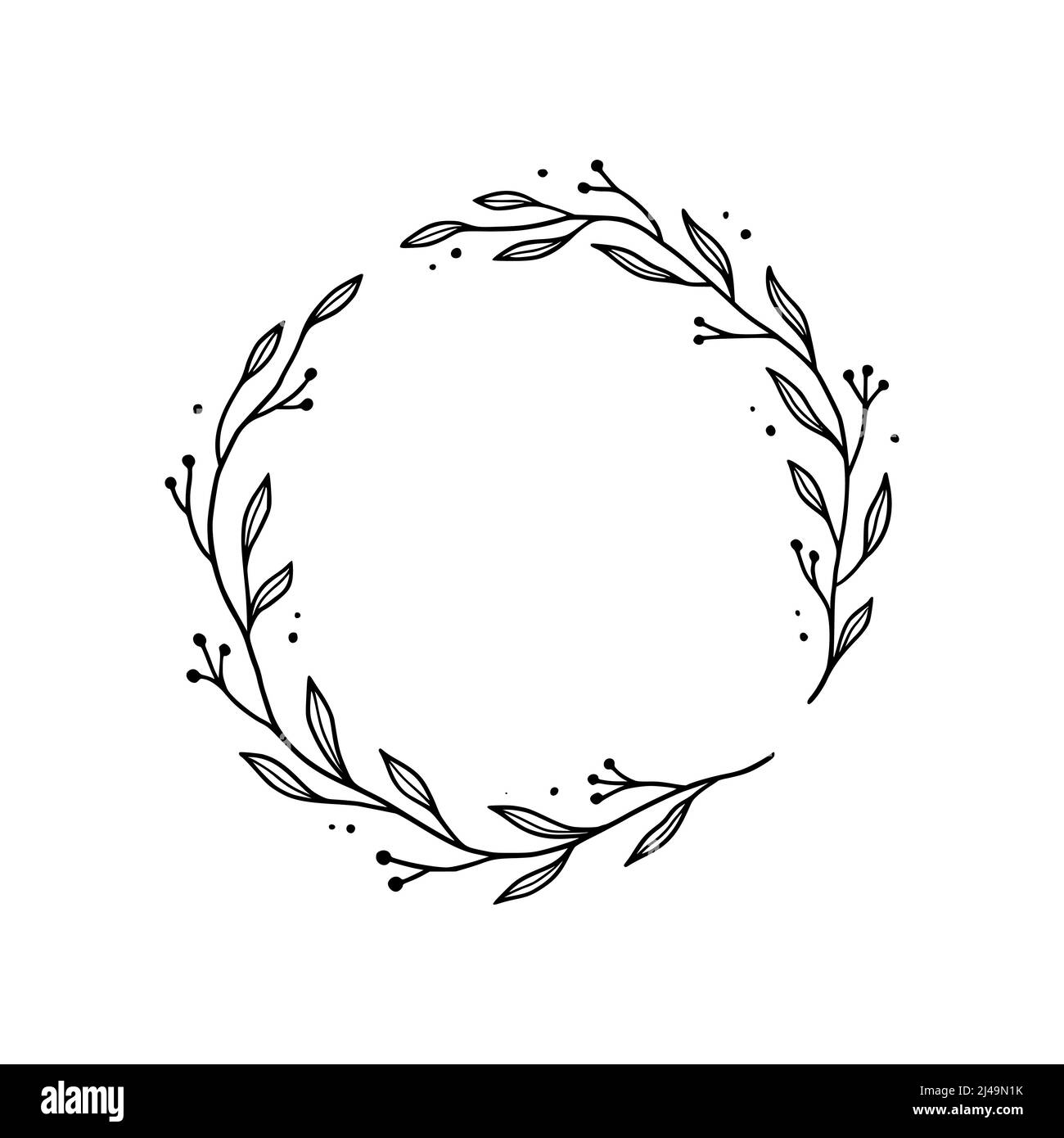 Floral circle frame, elegant wreath round border. Hand drawn doodle ...