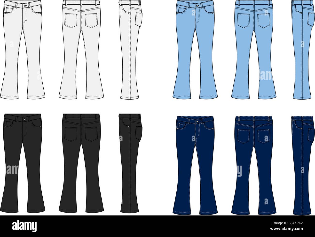 bootcut jeans pants vector template illustration set Stock Vector Image ...