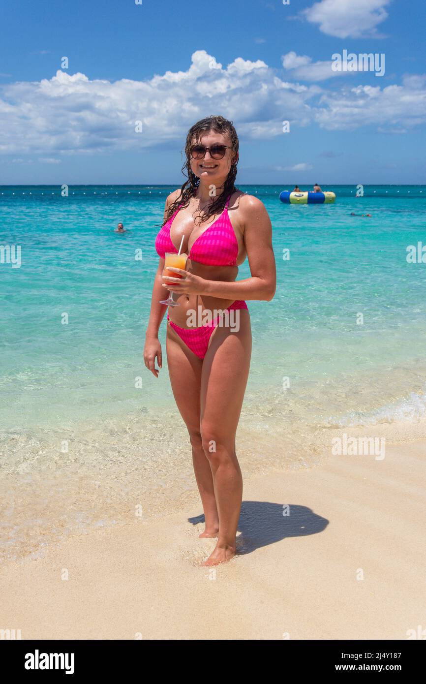 Young Woman On Beach At Doctors Cave Beach Montego Bay St James
