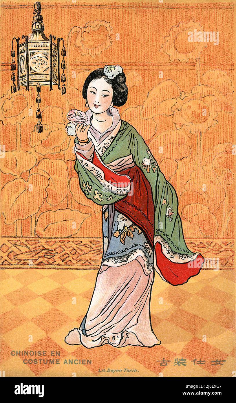 Vintage Edwardian era illustrated postcard of a Chinese lady in ...
