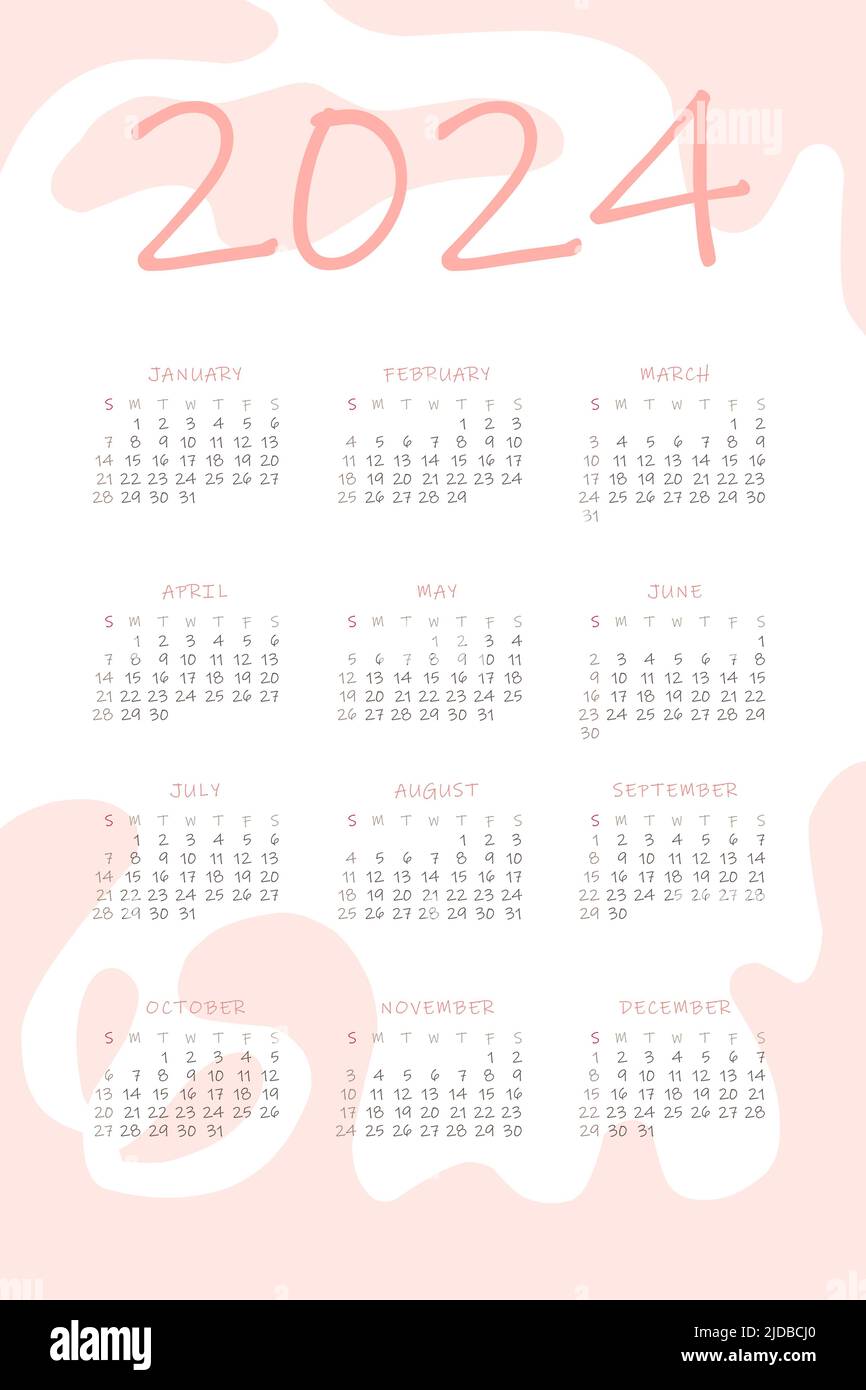 2024 calendar with delicate minimalist design pastel color palette