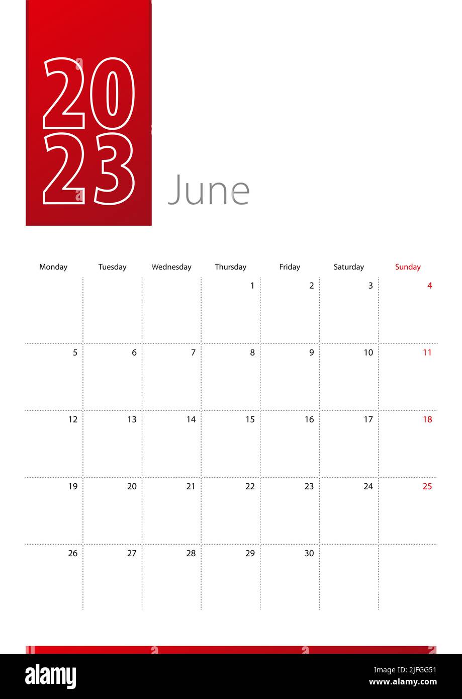 June 2023 calendar design. Week starts on Monday. Vertical 2023