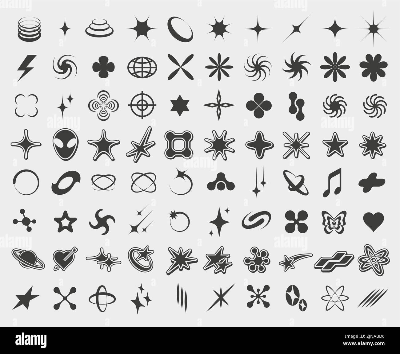 Y2K symbols. Retro star icons, trendy acid rave and graphic elements ...