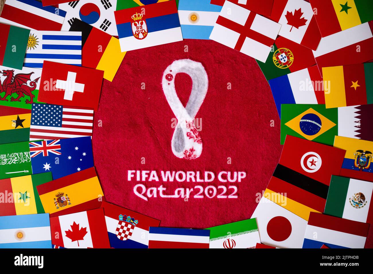 Doha Qatar August 30 2022 Flags Of All 32 Teams Participating On