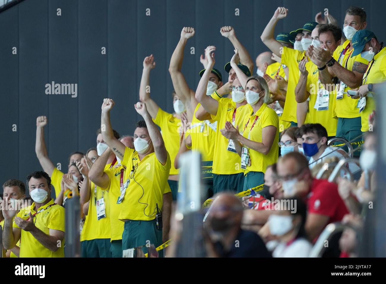 Members Of The Australian Swim Team Cheer On Australia During The Womens 4x100m Medley Relay 